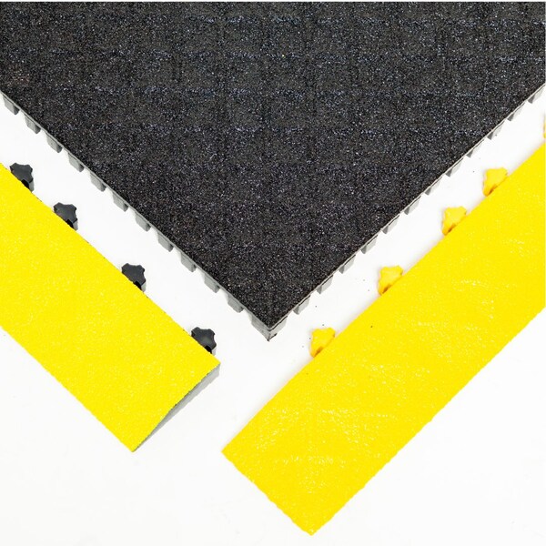 Grit Mat, Black Tiles / Yellow Border, 44 Inch L X 44 Inch W, Recycled PVC, Silicon Carbide